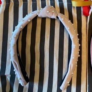 Lele Sudoughi slim blush pearl velvet headband